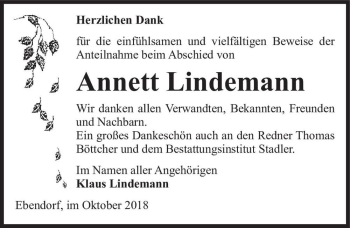 Traueranzeige von Annett Lindemann  von Magdeburger Volksstimme
