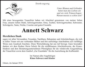 Traueranzeige von Annett Schwarz  von Magdeburger Volksstimme