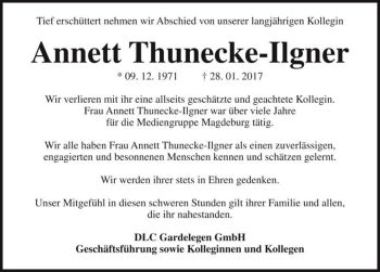 Traueranzeige von Annett Thunecke-Ilgner  von Magdeburger Volksstimme