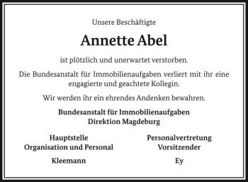 Traueranzeige von Annette Abel  von Magdeburger Volksstimme