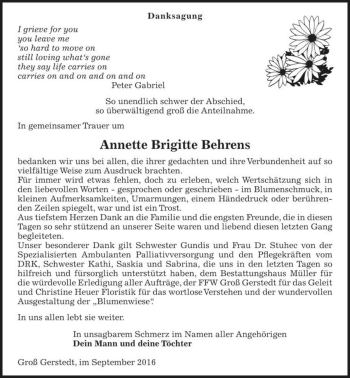 Traueranzeige von Annette Brigitte Behrens  von Magdeburger Volksstimme