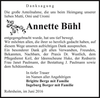 Traueranzeige von Annette Bühl  von Magdeburger Volksstimme