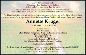 Traueranzeige von Annette Krüger  von Magdeburger Volksstimme