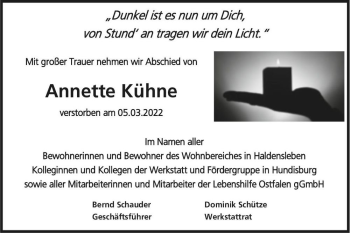 Traueranzeige von Annette Kühne  von Magdeburger Volksstimme