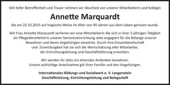 Traueranzeige von Annette Marquardt  von Magdeburger Volksstimme