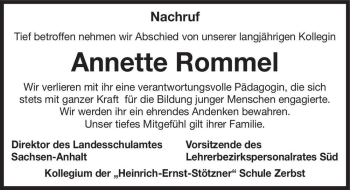 Traueranzeige von Annette Rommel  von Magdeburger Volksstimme