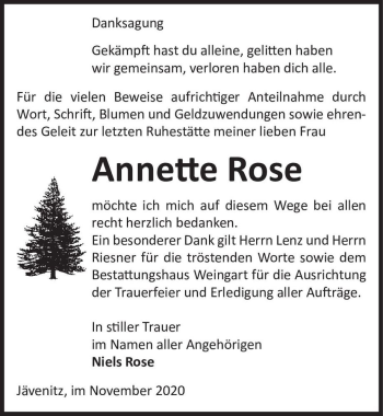 Traueranzeige von Annette Rose  von Magdeburger Volksstimme