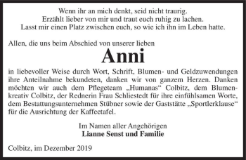 Traueranzeige von Anni  von Magdeburger Volksstimme
