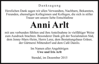 Traueranzeige von Anni Arlt  von Magdeburger Volksstimme