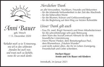 Traueranzeige von Anni Bauer (geb. Wesch)  von Magdeburger Volksstimme