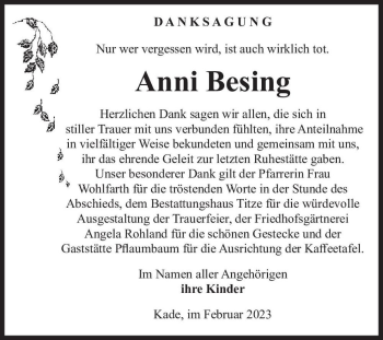 Traueranzeige von Anni Besing  von Magdeburger Volksstimme