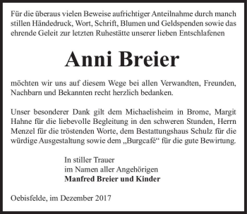 Traueranzeige von Anni Breier  von Magdeburger Volksstimme