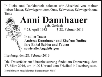 Traueranzeige von Anni Dannhauer (geb. Gerlach)  von Magdeburger Volksstimme
