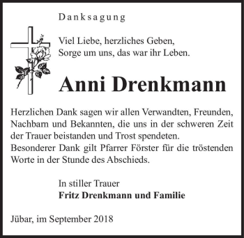 Traueranzeige von Anni Drenkmann  von Magdeburger Volksstimme