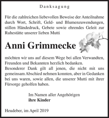 Traueranzeige von Anni Grimmecke  von Magdeburger Volksstimme