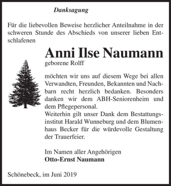 Traueranzeige von Anni Ilse Naumann (geb. Rolff)  von Magdeburger Volksstimme