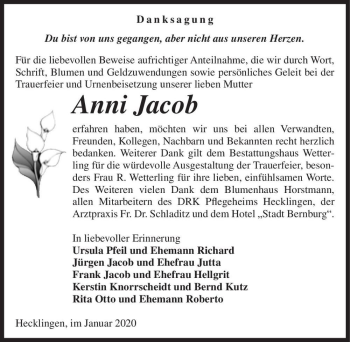Traueranzeige von Anni Jacob  von Magdeburger Volksstimme