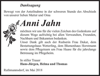 Traueranzeige von Anni Jahn  von Magdeburger Volksstimme