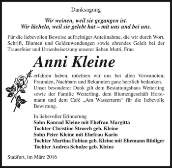 Traueranzeige von Anni Kleine  von Magdeburger Volksstimme