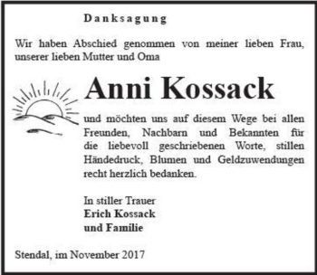 Traueranzeige von Anni Kossack  von Magdeburger Volksstimme