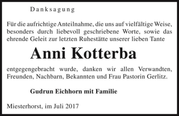 Traueranzeige von Anni Kotterba  von Magdeburger Volksstimme