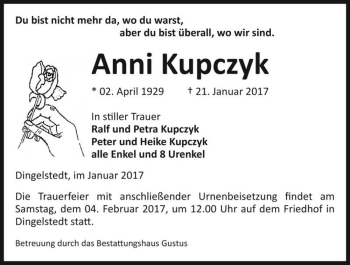 Traueranzeige von Anni Kupczyk  von Magdeburger Volksstimme