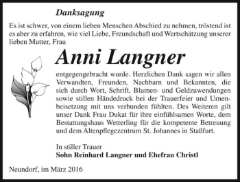 Traueranzeige von Anni Langner  von Magdeburger Volksstimme