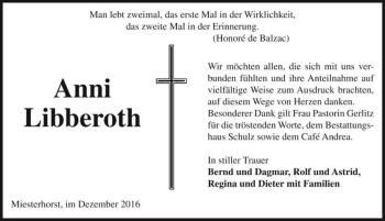 Traueranzeige von Anni Libberoth  von Magdeburger Volksstimme