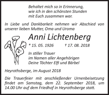 Traueranzeige von Anni Lichtenberg  von Magdeburger Volksstimme