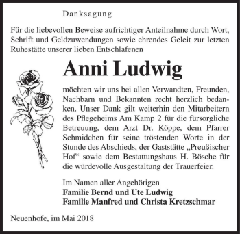 Traueranzeige von Anni Ludwig  von Magdeburger Volksstimme