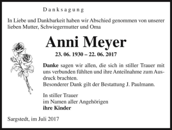 Traueranzeige von Anni Meyer  von Magdeburger Volksstimme