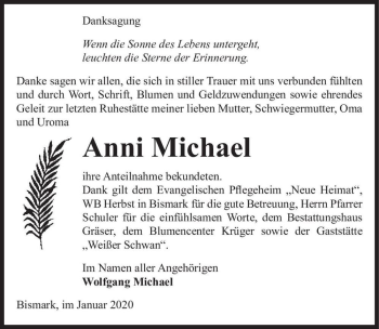 Traueranzeige von Anni Michael  von Magdeburger Volksstimme
