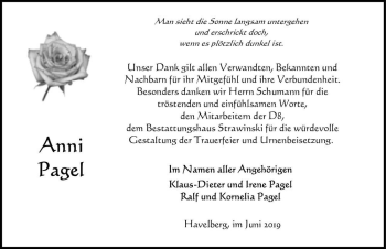 Traueranzeige von Anni Pagel  von Magdeburger Volksstimme