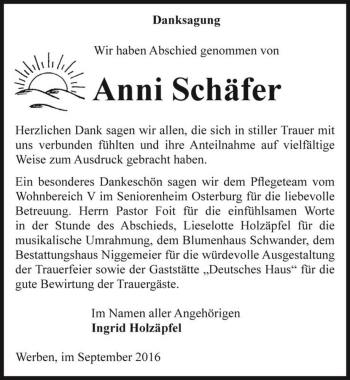 Traueranzeige von Anni Schäfer  von Magdeburger Volksstimme