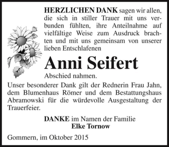 Traueranzeige von Anni Seifert  von Magdeburger Volksstimme