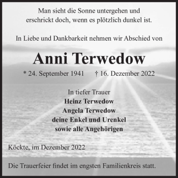 Traueranzeige von Anni Terwedow  von Magdeburger Volksstimme