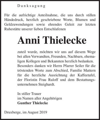 Traueranzeige von Anni Thielecke  von Magdeburger Volksstimme