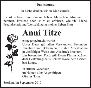 Traueranzeige von Anni Titze  von Magdeburger Volksstimme