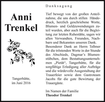 Traueranzeige von Anni Trenkel  von Magdeburger Volksstimme