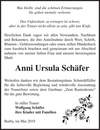 Traueranzeige von Anni Ursula Schäfer  von Magdeburger Volksstimme