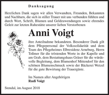 Traueranzeige von Anni Voigt  von Magdeburger Volksstimme