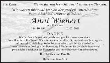 Traueranzeige von Anni Wienert (geb. Findeisen)  von Magdeburger Volksstimme
