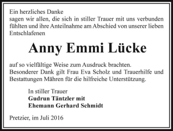 Traueranzeige von Anny Emmi Lücke  von Magdeburger Volksstimme