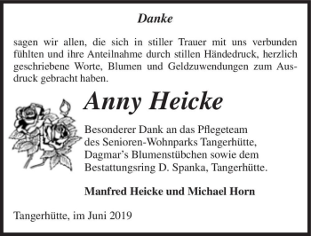 Traueranzeige von Anny Heicke  von Magdeburger Volksstimme