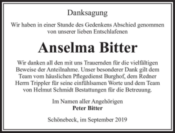 Traueranzeige von Anselma Bitter  von Magdeburger Volksstimme