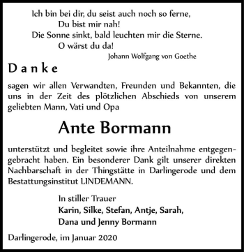 Traueranzeige von Ante Bormann  von Magdeburger Volksstimme