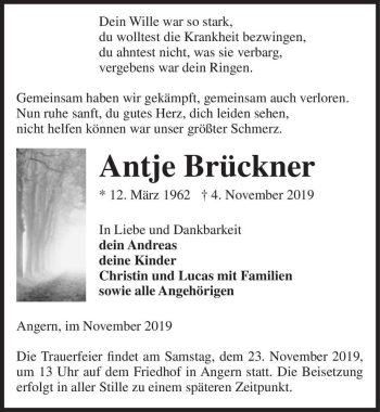 Traueranzeige von Antje Brückner  von Magdeburger Volksstimme