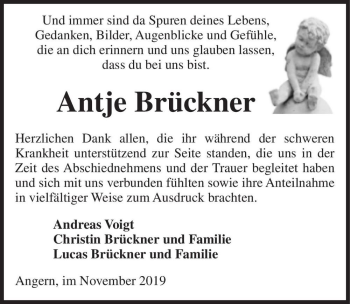 Traueranzeige von Antje Brückner  von Magdeburger Volksstimme