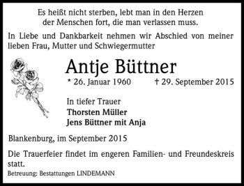 Traueranzeige von Antje Büttner  von Magdeburger Volksstimme