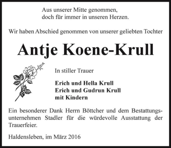 Traueranzeige von Antje Koene-Krull  von Magdeburger Volksstimme